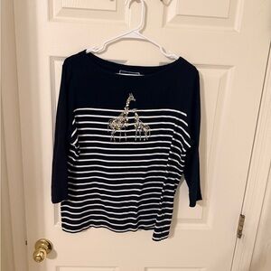 Karen Scott Black and White Striped Giraffe Top